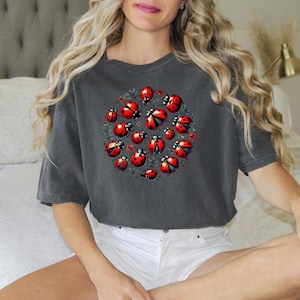 Vintage Ladybird Shirt For Women, Comfort Colors® Boho Ladybirds Shirt, Aesthetic Cottagecore Shirt For Women