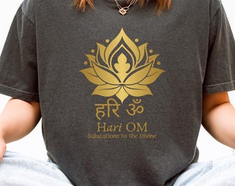 Hari Om Lotus Comfort Colors Shirt: Sanskrit Yoga, Spiritual Tee, Meditation Gift, Divine Energy