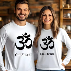 Zen Om Shanti Long Sleeve Tee, Unisex Yoga Shirt, Spiritual Gift, Meditation Attire, Mindfulness Clothing, Yoga Spiritual Top,  Om Yoga Tee