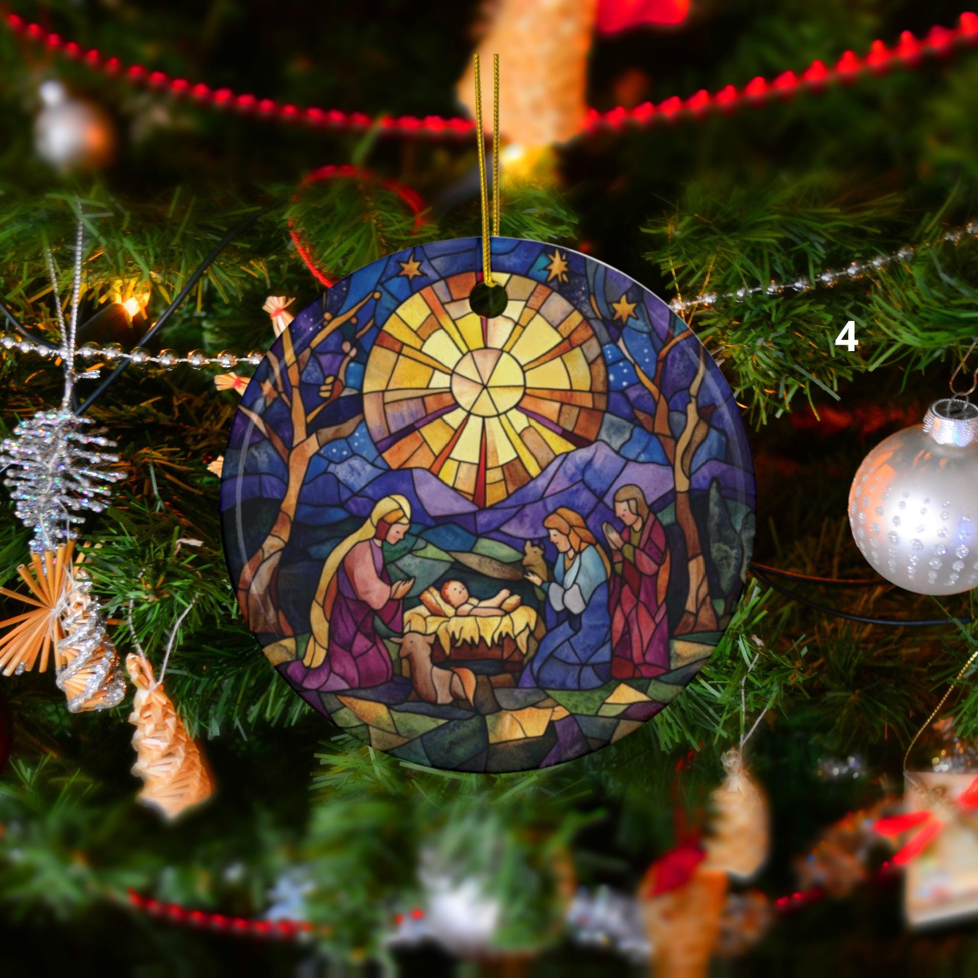 ステンドグラス風クリスマス置物 Stained Glass Style Nativity Ornament: Holy Family Ceramic
