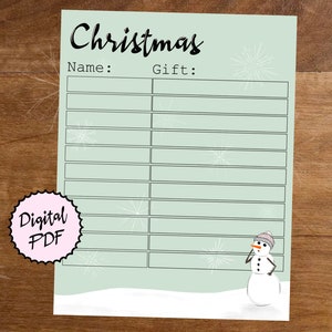 Weihnachtsgeschenklisten-Planer für Erwachsene
