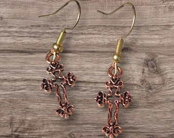 Copper cross earrings