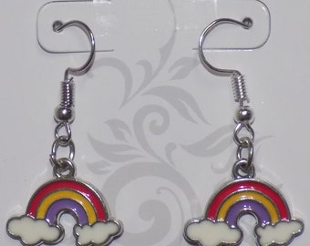 Pewter Rainbow Earrings, Silver Fishhook Dangle Earrings
