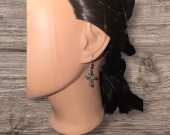 Silver cross earrings