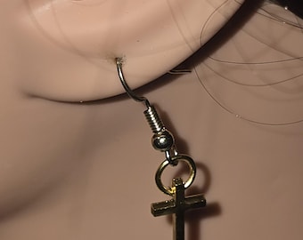 Gold tone cross earrings