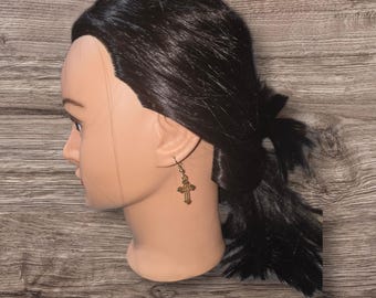 Gold tone cross earrings