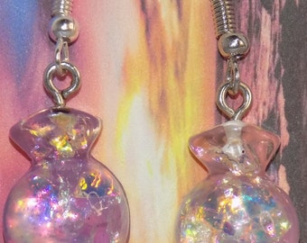 Candy shaped earrings, pink/purple