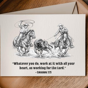 Équipe au lasso PNG graphique imprimable téléchargement numérique impression cow-boy de décoration occidentale. Ecriture biblique