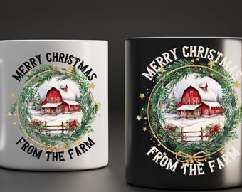 Merry Christmas From The Farm instant PNG digital download file Old red Barn Christmas wreath digital print sublimation design rustic.