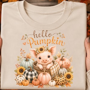 Autumn Pig PNG Digital Download, Pumpkin Patch, Sunflowers, Pig Lovers