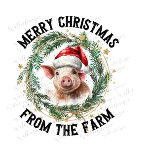 Merry Christmas From The Farm instant PNG digital download file Pig Christmas wreath digital print sublimation rustic Duroc Berk Hamp