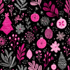 Pink Christmas Seamless Digital Papers, Floral, Scrapbook Paper, Commercial Use Digital Paper, Pink Holiday Pattern Digital Download. JPGs