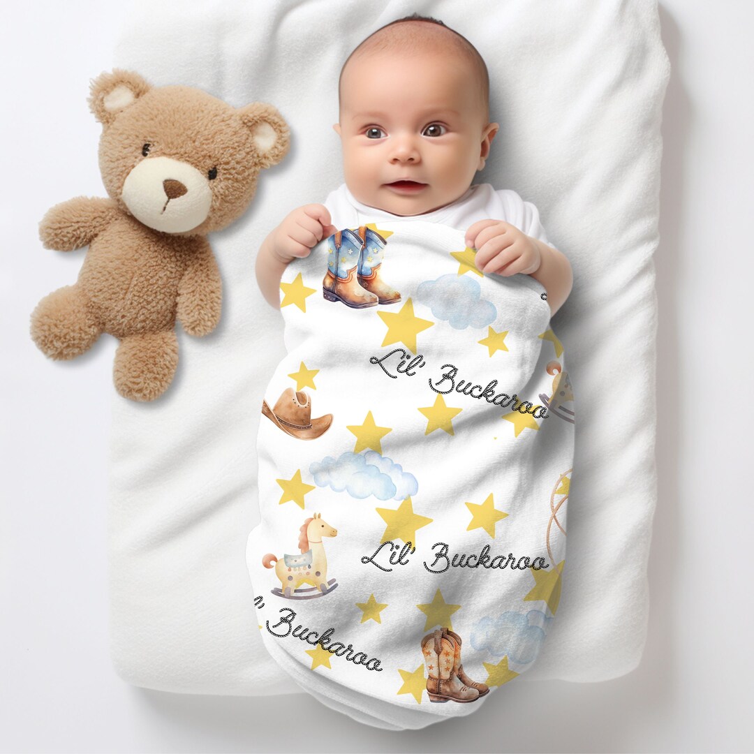 Personalized Little Cowboy Baby Blanket Farm Baby Theme Nursery. Jersey