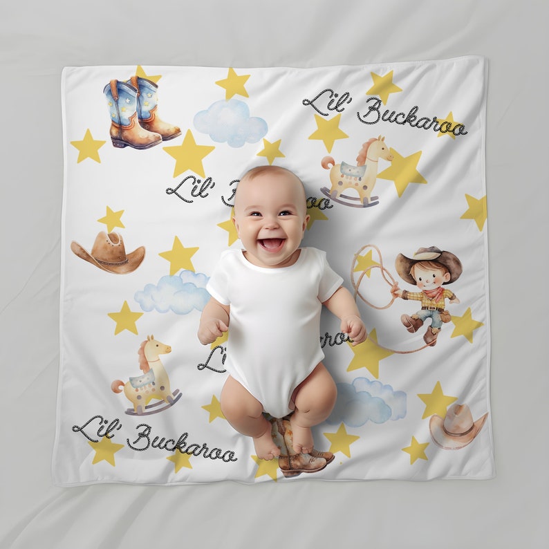 Personalized Little Cowboy Baby Blanket Farm Baby Theme Nursery. Jersey