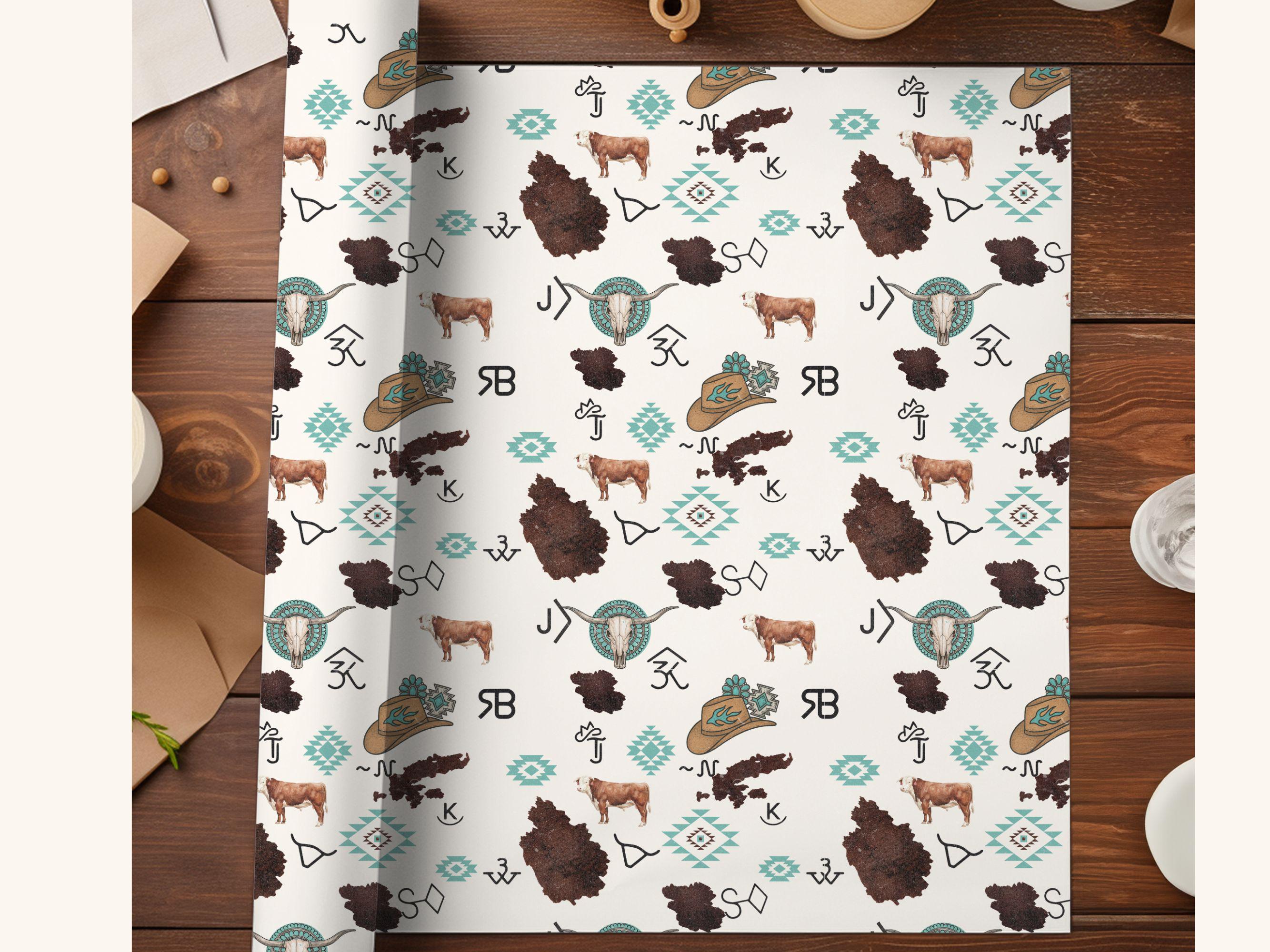 Western Ranch Patterns Western Ranch Seamless Pattern PNG, Hereford Cow Print, Turquoise Aztec ...
