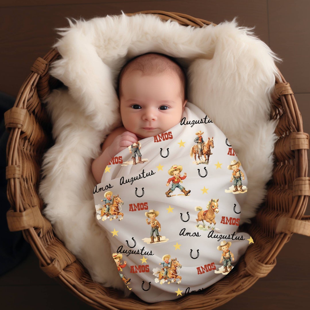 Personalized Little Cowboy Baby Blanket Farm Baby Theme Nursery. Jersey