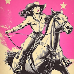 Retro Western JPG Digital Download Scrapbook Paper, Commercial Use, Vintage cowgirl print Punchy Western Graphics, Rodeo Country