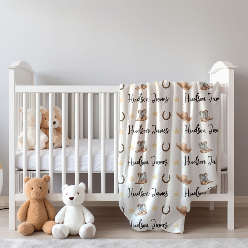 Personalized Little Cowboy Baby Blanket Farm Baby Theme Nursery. Jersey