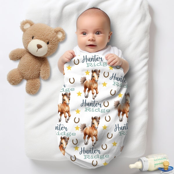 Personalized Pony/baby horse Baby Blanket(only) farm baby theme. Jersey Swaddle, Minky, Soft Fleece Custom kid western baby blanket