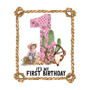 First Birthday Cowgirl and Horse PNG file instant download. Baby&#39;s first birthday. Birthday girl. 1st birthday.