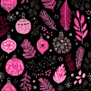 Pink Christmas Seamless Digital Papers, Floral, Scrapbook Paper, Commercial Use Digital Paper, Pink Holiday Pattern Digital Download. JPGs