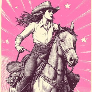 Retro Western JPG Digital Download Scrapbook Paper, Commercial Use, Vintage cowgirl print Punchy Western Graphics, Rodeo Country