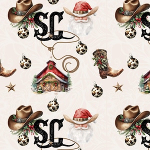Western Christmas Seamless Digital Papers, Commercial Use Digital Paper, Western seamless digital pattern. Cowboy Santa Claus.