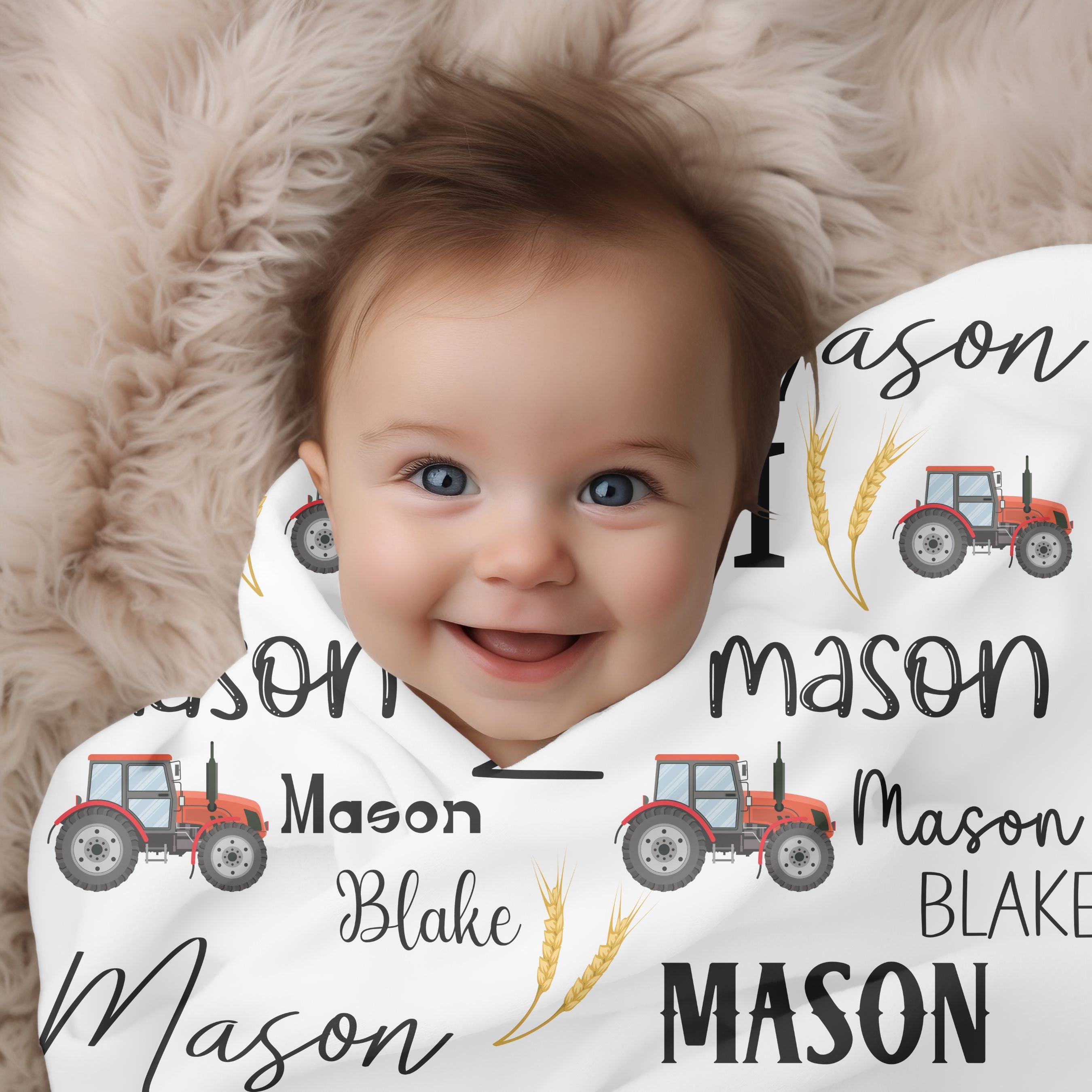 Personalized Tractor Baby Blanket Boy Tractor Farm Baby Theme. Jersey