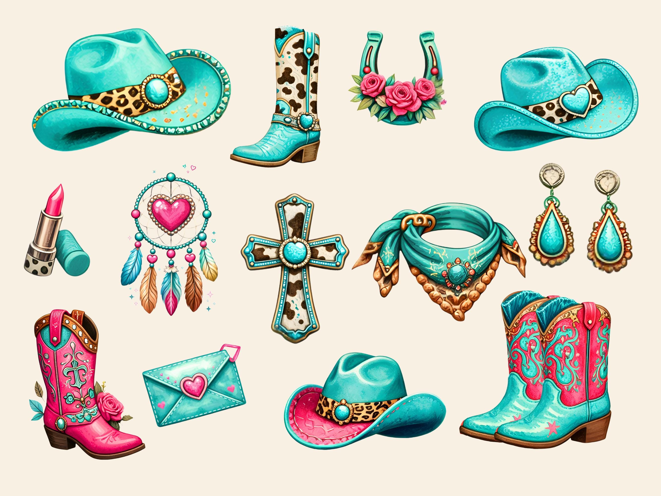 Cowgirl PNG Digital Download Bundle Rodeo Western Turquoise and Pink - Etsy