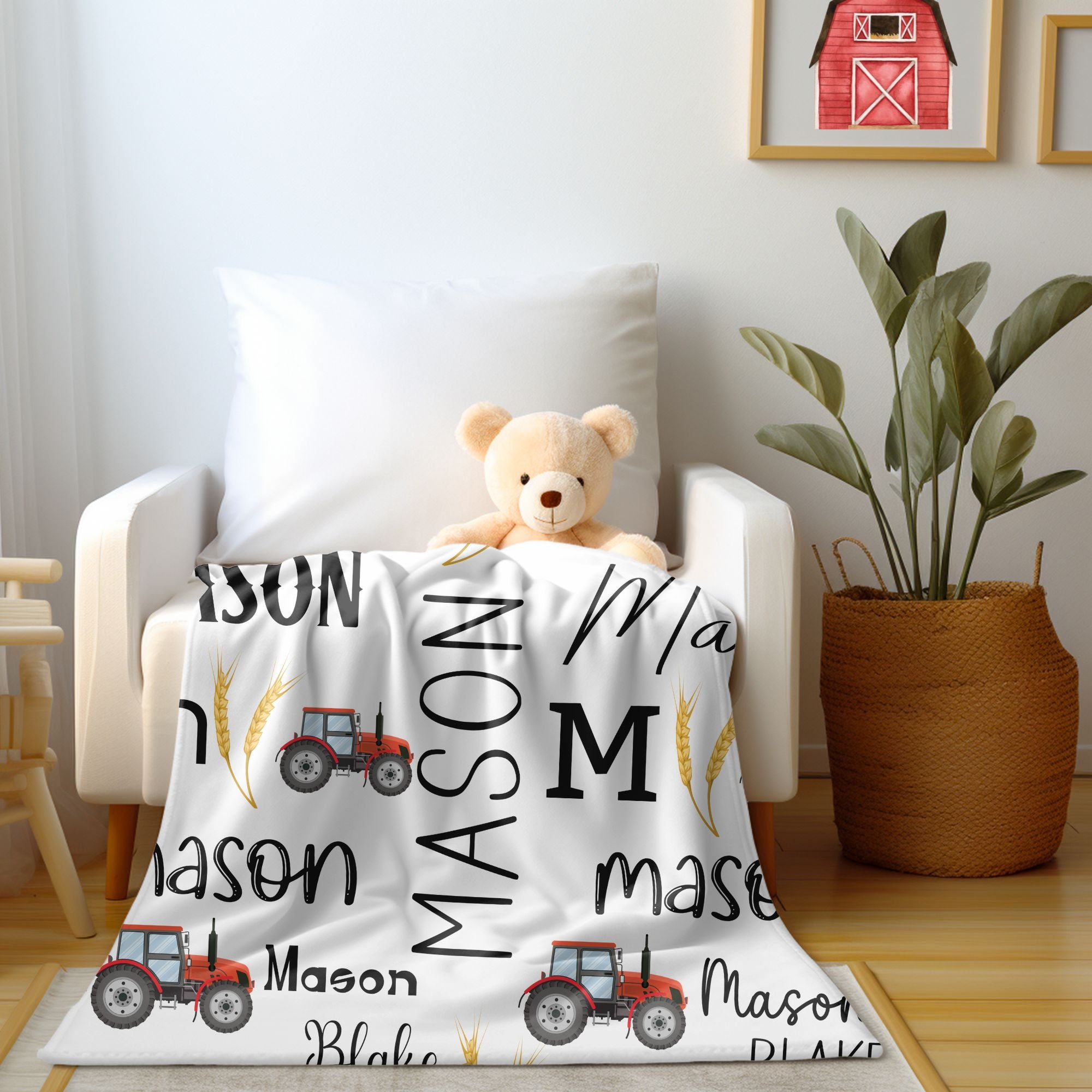 Personalized Tractor Baby Blanket Boy Tractor Farm Baby Theme. Jersey ...