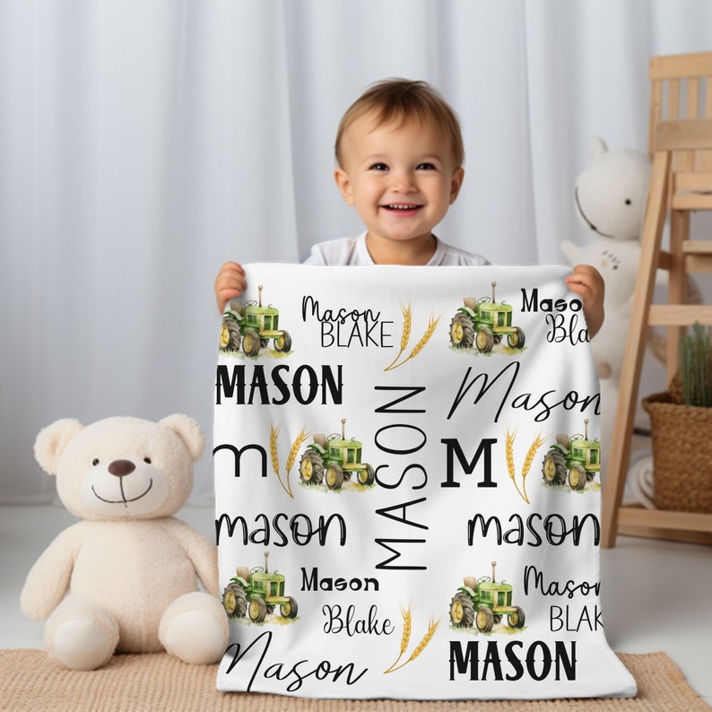 Personalized Tractor Baby Blanket Boy Tractor Farm Baby Theme. Jersey ...