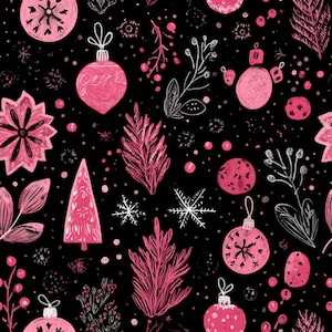 Pink Christmas Seamless Digital Papers, Floral, Scrapbook Paper, Commercial Use Digital Paper, Pink Holiday Pattern Digital Download. JPGs
