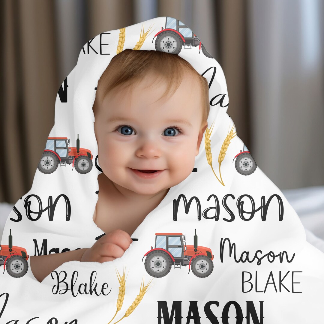 Personalized Tractor Baby Blanket Boy Tractor Farm Baby Theme. Jersey