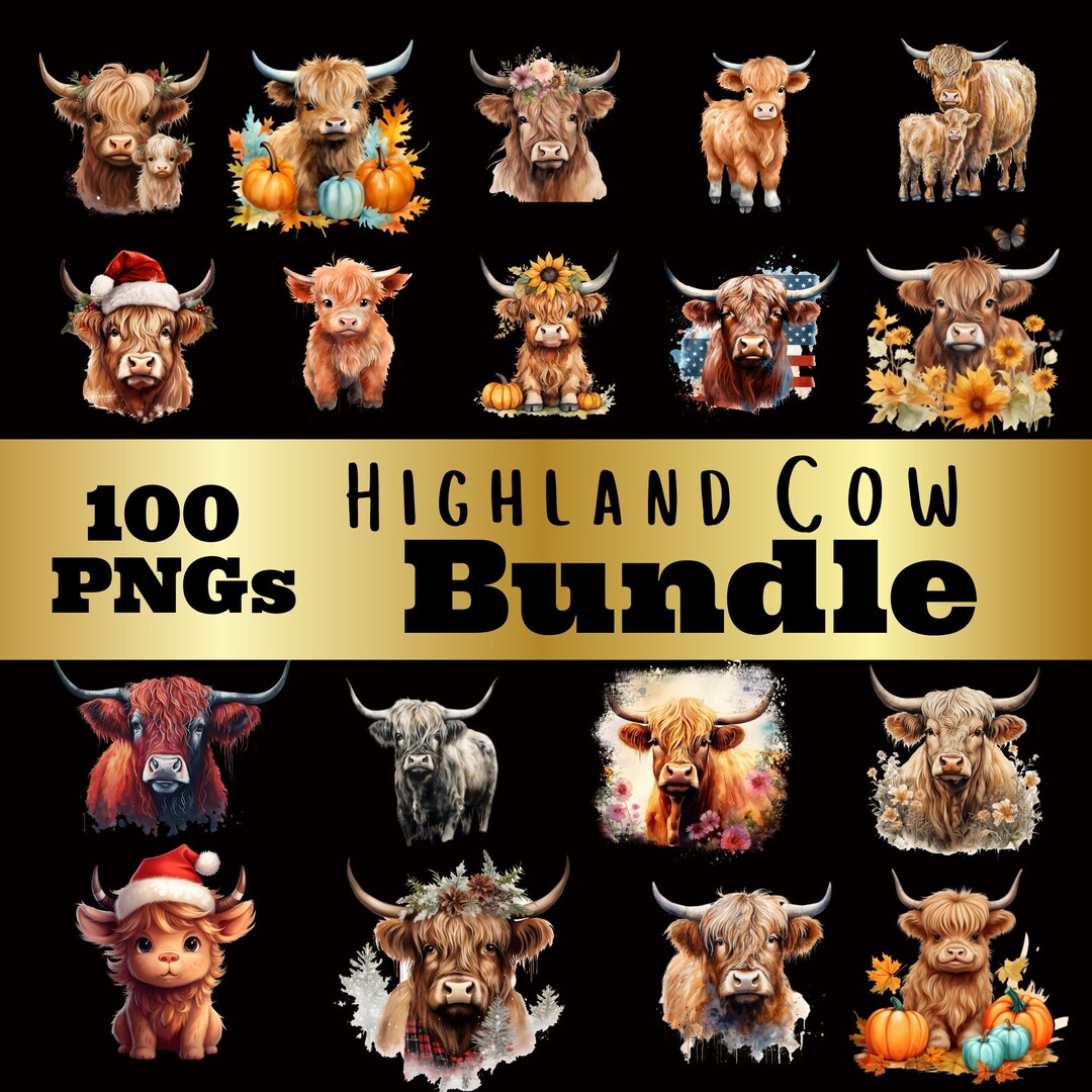 Buy Highland Cow Bundle PNG Digital Download 100 Different Files Online ...