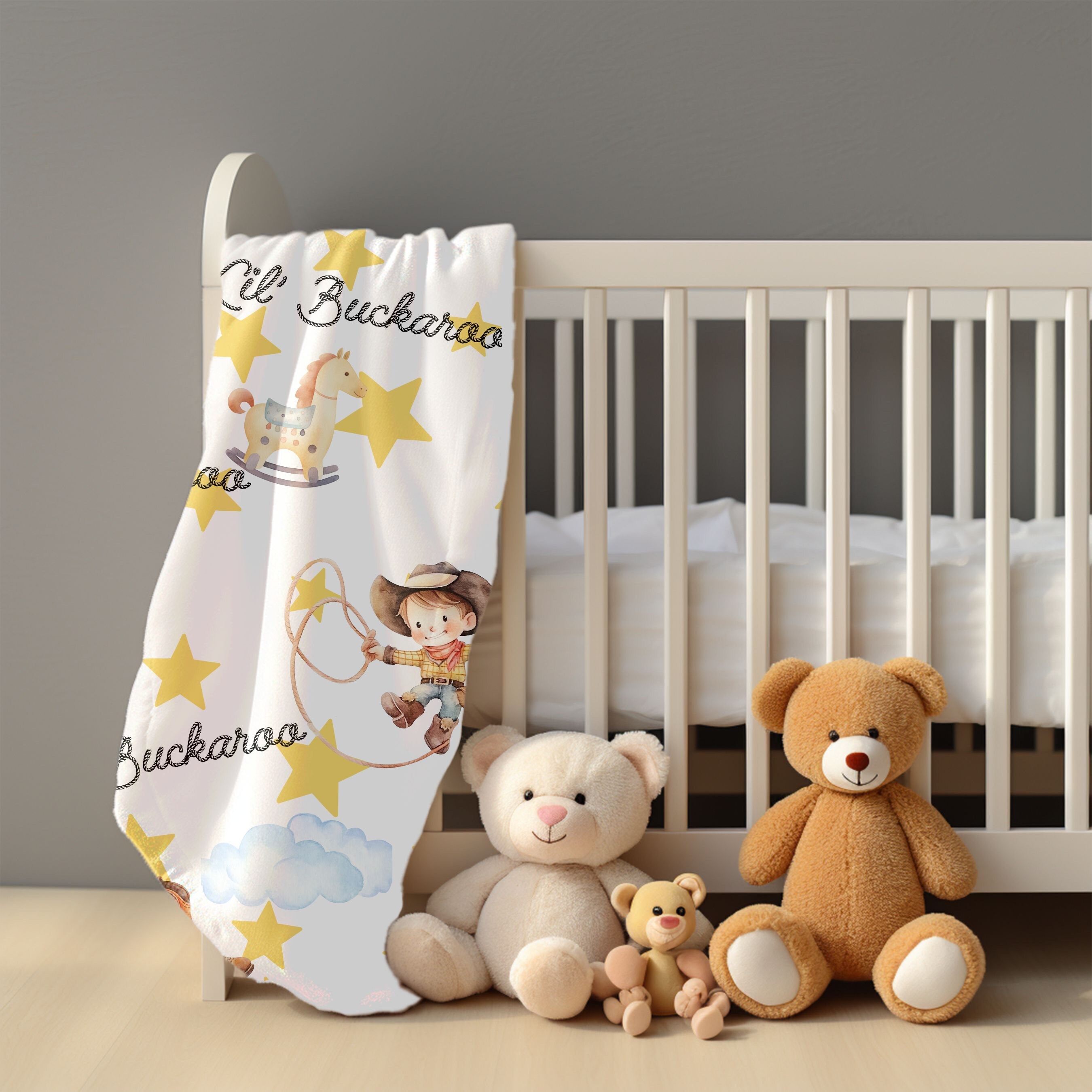 Personalized Little Cowboy Baby Blanket Farm Baby Theme Nursery. Jersey