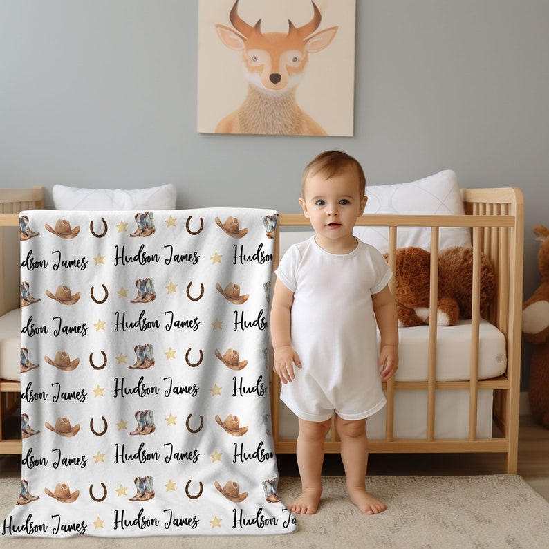 Personalized Little Cowboy Baby Blanket Farm Baby Theme Nursery. Jersey