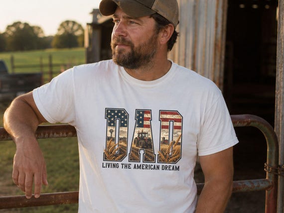 Dad Farmer design Digital Download, Red Tractor, American Flag, Wheat, Living the American Dream