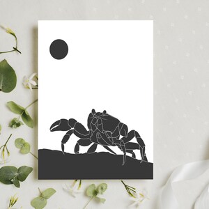 Minimalistische krabwenskaarten - set van 10 met enveloppen - Coastal Sea Life Art - Charcoal Ocean briefpapier - blanco kaarten