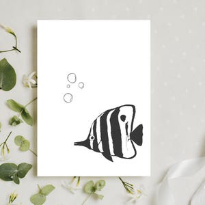Cartões de felicitações minimalistas com borboletas em formato de peixe - Conjunto de 10 com envelopes - Arte em recifes tropicais - Papelaria com tema de oceano em carvão - Cartões em branco