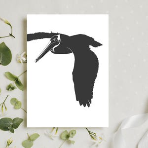 Biglietti d'auguri minimalisti con pellicani - Set da 10 con buste - Arte con uccelli costieri - Carta da lettere color carbone per la spiaggia - Biglietti vuoti
