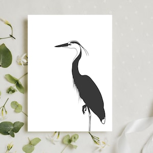 Minimalistische blauwe reiger wenskaarten - set van 10 met enveloppen - wetland Bird Art - houtskool natuur briefpapier - blanco kaarten