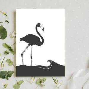 Minimalistische Flamingo Grußkarten - 10er Set mit Umschlägen - Tropische Vogel Kunst - Anthrazit Exotisches Briefpapier - Blankokarten