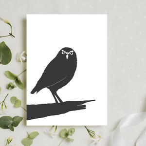 Minimalistische uilwenskaarten - set van 10 met enveloppen - houtskoolvogelkunst - briefpapier Woodland Creature - blanco kaarten