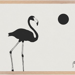 Stampa artistica con cornice minimalista "Flamingo" - Carta di qualità museale in cornice di legno pregiato - Pronta da appendere - Arte murale tropicale