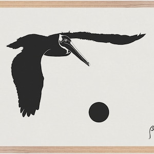 Stampa artistica con cornice minimalista "Pelican" - Carta di qualità museale in cornice di legno di alta qualità - Pronta da appendere - Arte murale costiera