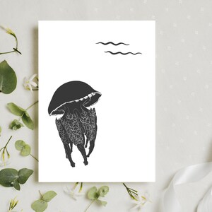 Tarjetas de felicitación minimalistas de medusas - Juego de 10 con sobres - Arte oceánico elegante - Papelería Sea Life en color carbón - Tarjetas en blanco