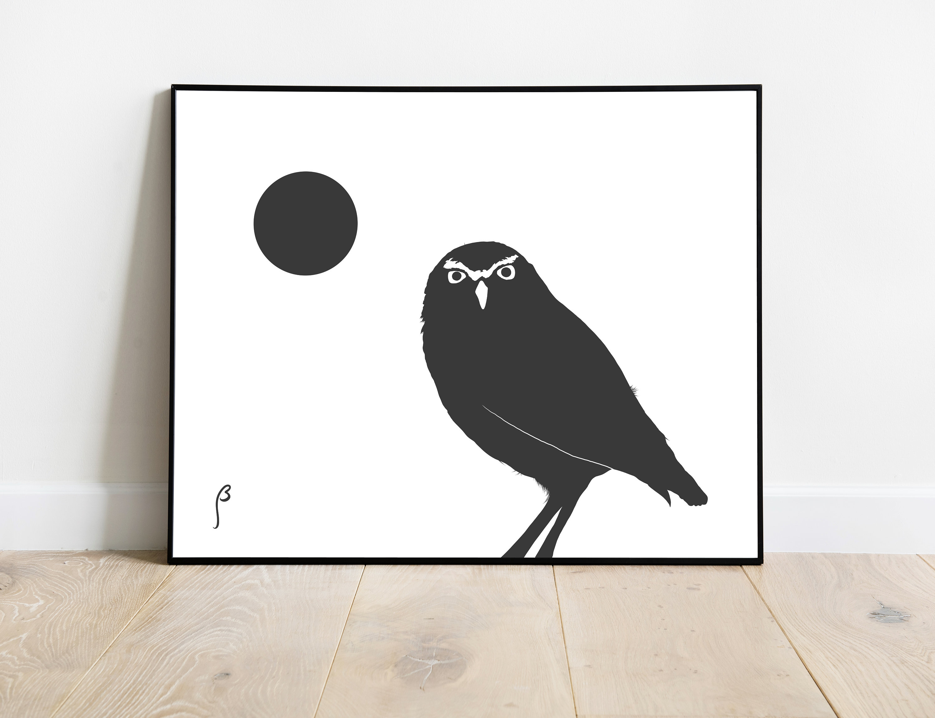 Minimalist Owl Drawing Contemporary Wall Art Digital Download, Nature