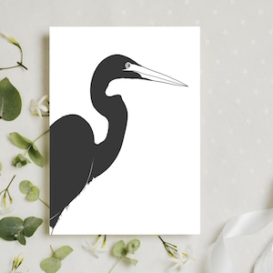 Cartões de felicitações minimalistas de garça-branca-grande - Conjunto de 10 com envelopes - Presente para observador de pássaros - Arte de pássaros em carvão - Cartões em branco elegantes
