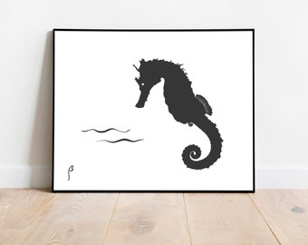 Minimalist Seahorse Drawing -  Contemporary Wall Art Digital Download, Sea Life Home Decor, Gift for Ocean Lovers