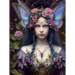 Gothic Floral Fairy, AI Artwork, Instant Download, Printable.